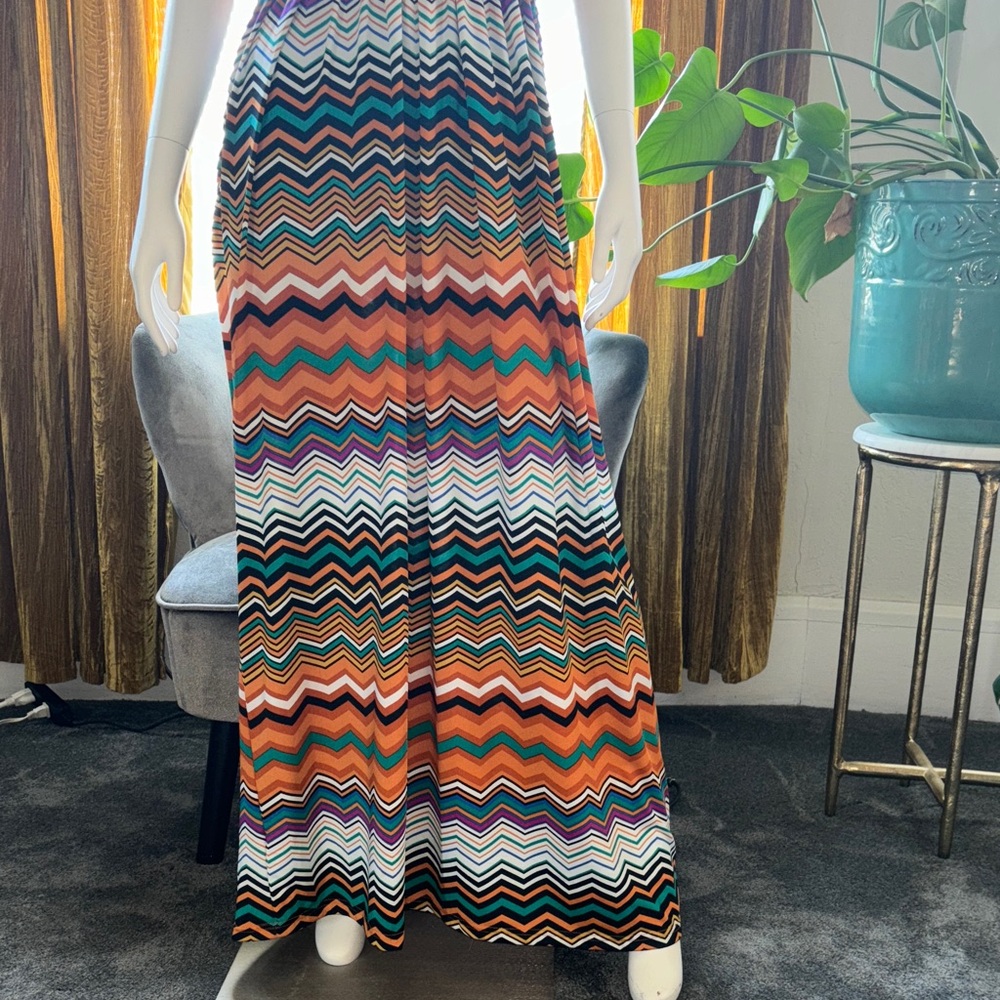 Magic Strapless Chevron Maxi Dress in Orange, Teal, Black, White - Picture 6 of 14